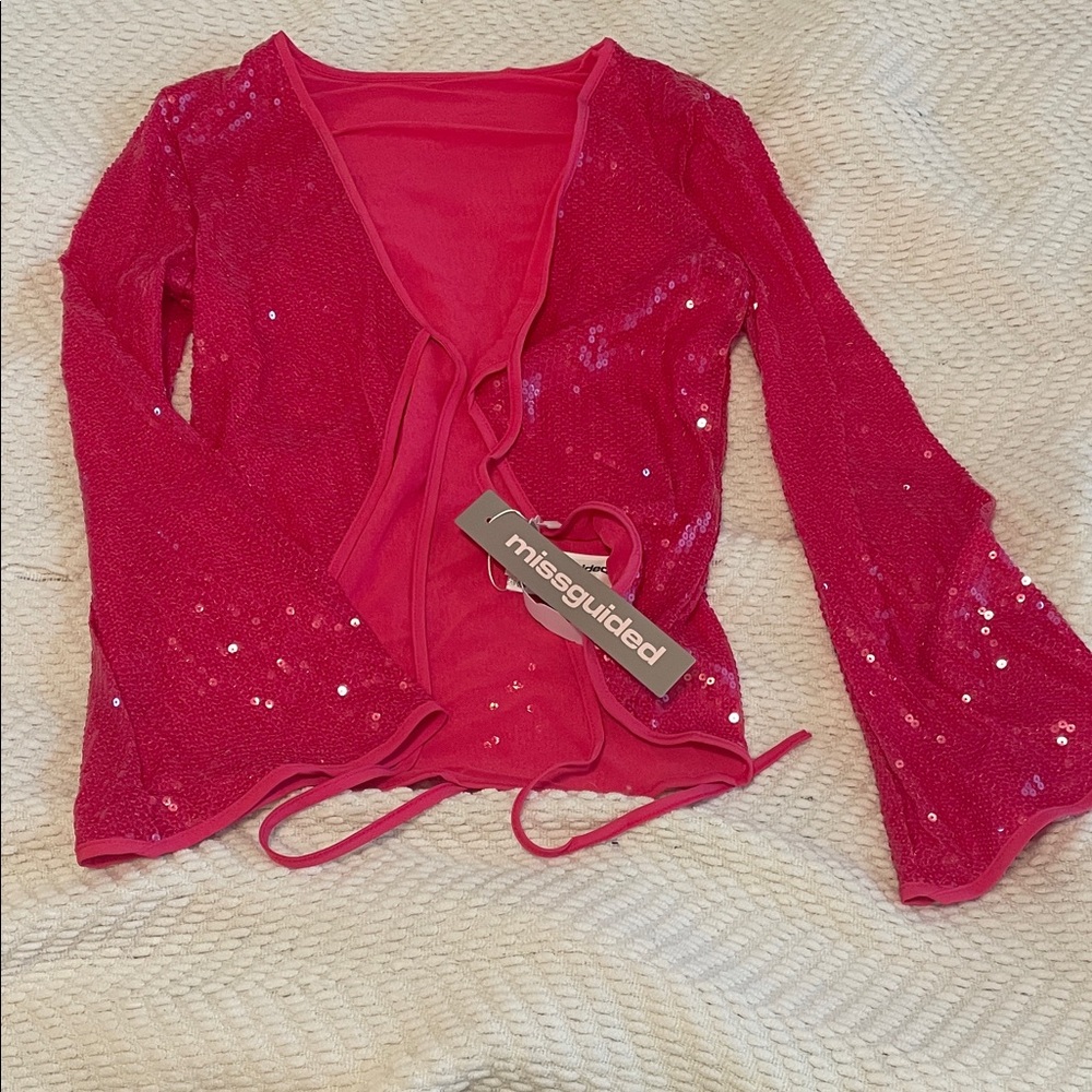 Missguided Vibrant pink Sequin Tie Top